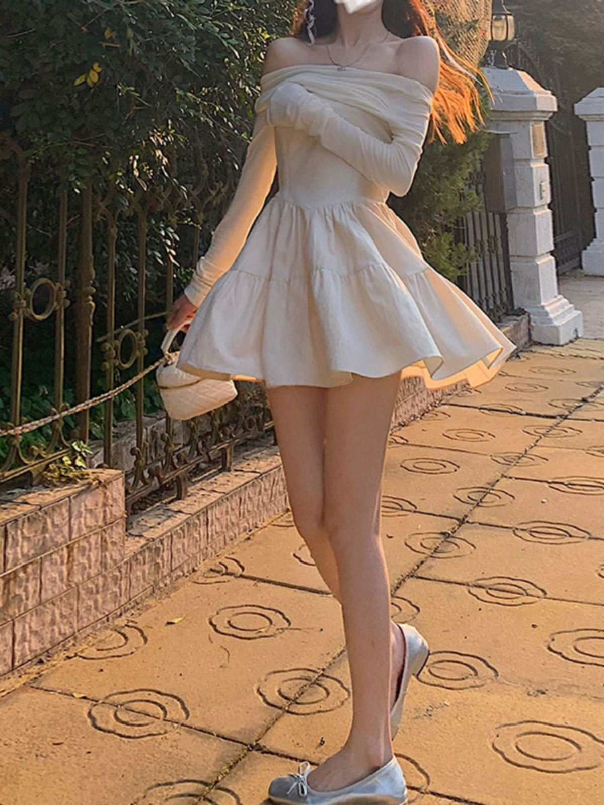 Sexy Pile Collar Oblique Shoulder Non Slip Long Sleeve Dress