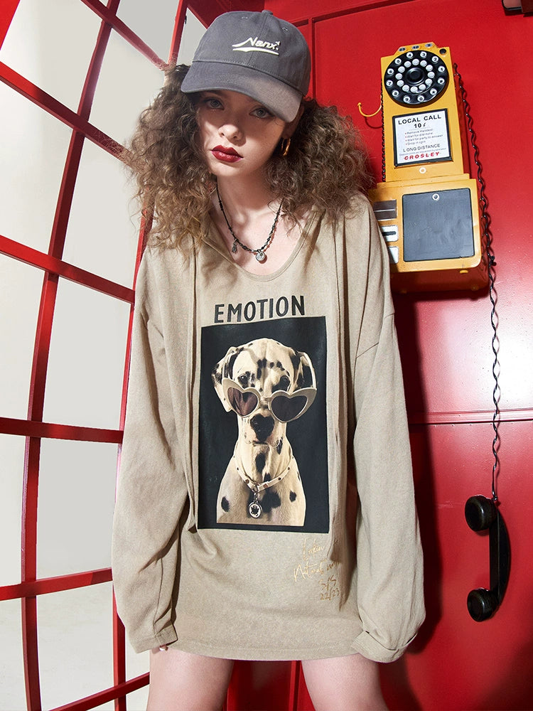 Elf Sack Print Early Spring Loose Long Sleeves T-shirt