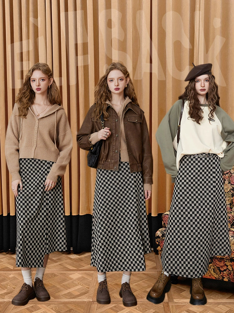Elf Sack Chessboard Plaid Half-Length Preppy Style Dress