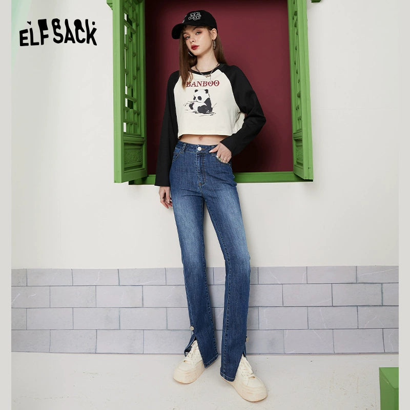 Elf Sack Slim Fit Slit High Waist Jeans