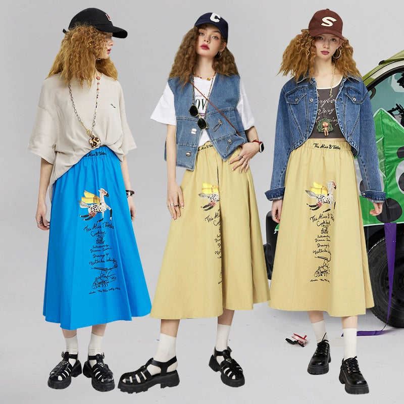 Elf Sack Casual Mid Length Long Length Loose Skirt