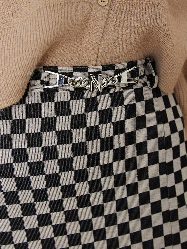 Elf Sack Chessboard Plaid Half-Length Preppy Style Dress