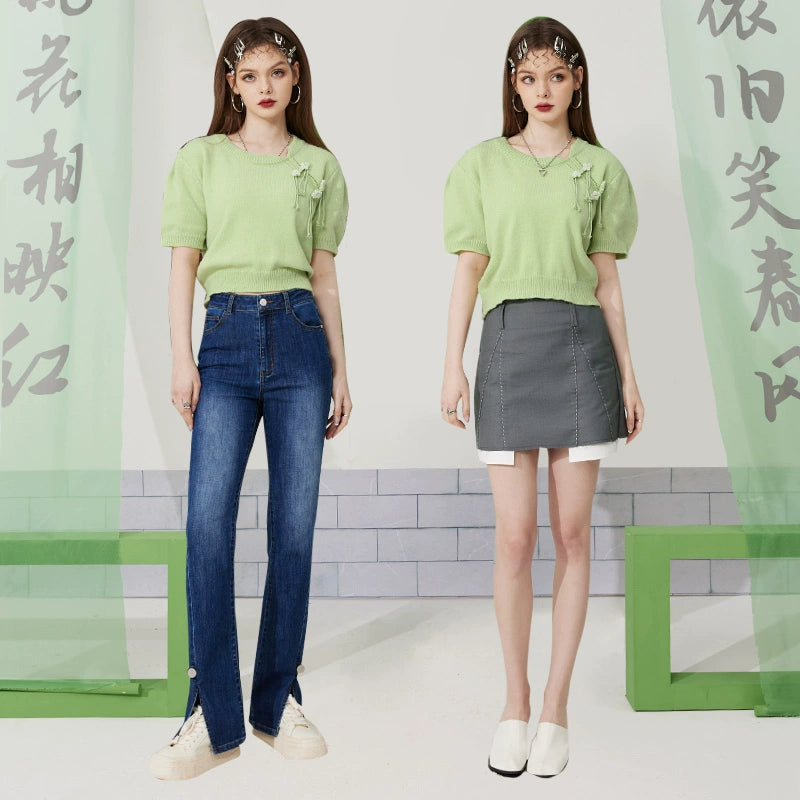 Elf Sack Green New Chinese Style Top Sweater