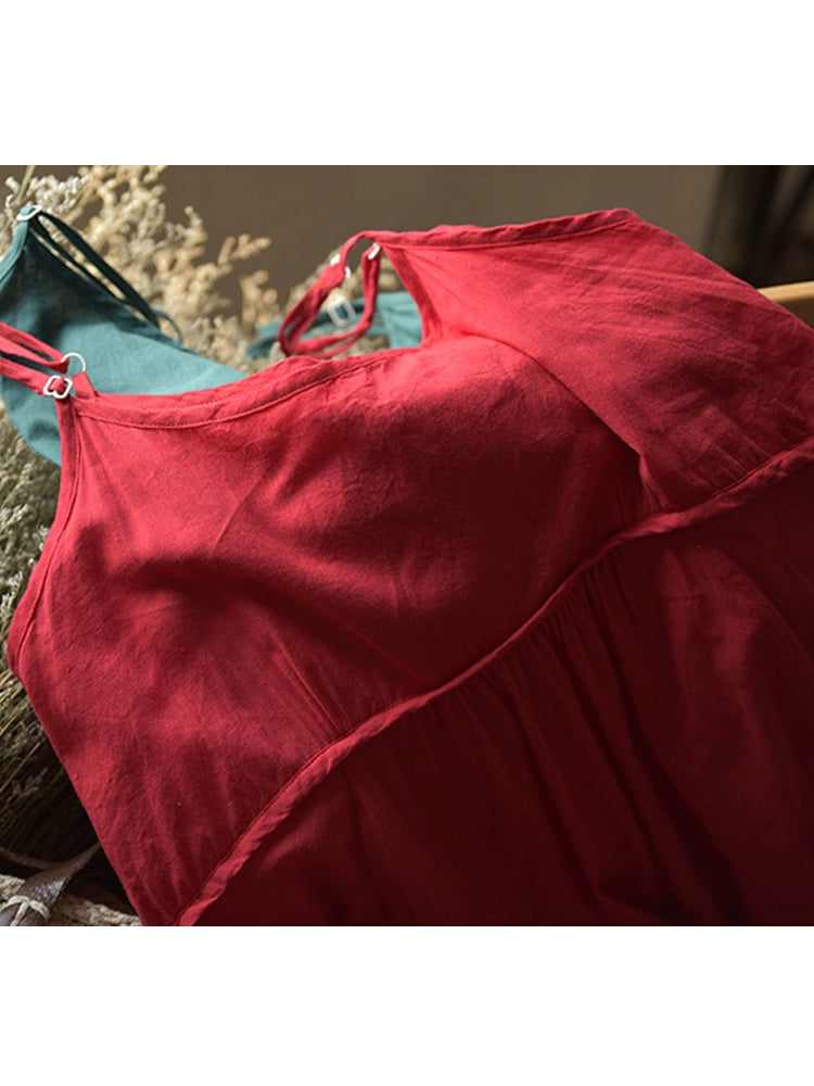 Fresh Red Cotton A- line Strap Dress