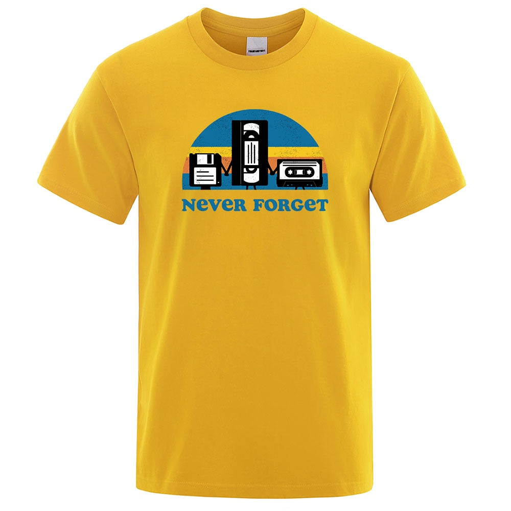Novelty Funny Tops Never Forget Sarcastic Graphic Music T Shirt Men Casual Cotton Letter Printed Men's T-shirt Homme Streetwear