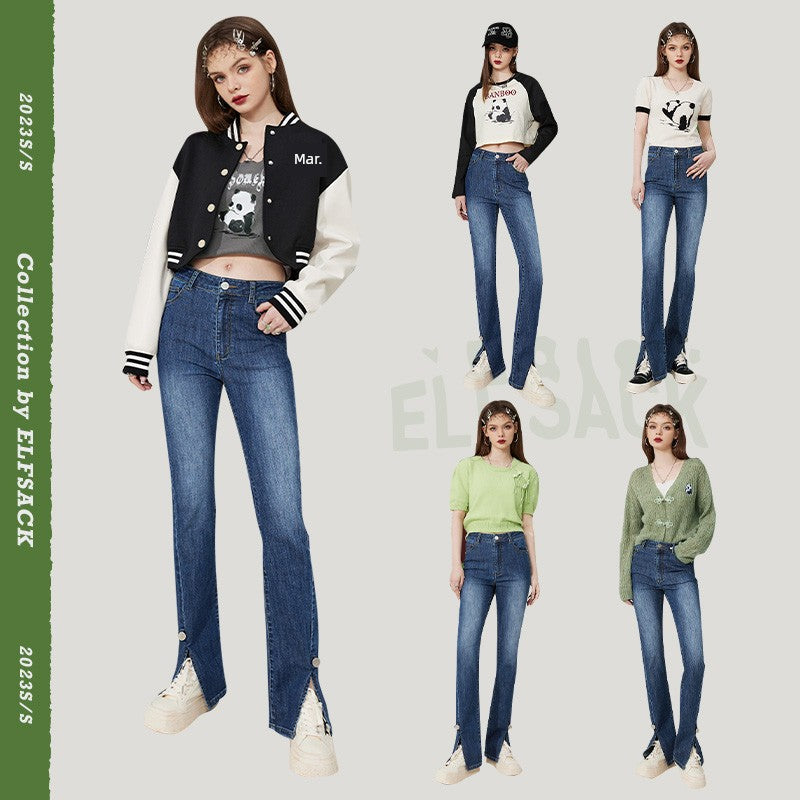 Elf Sack Slim Fit Slit High Waist Jeans