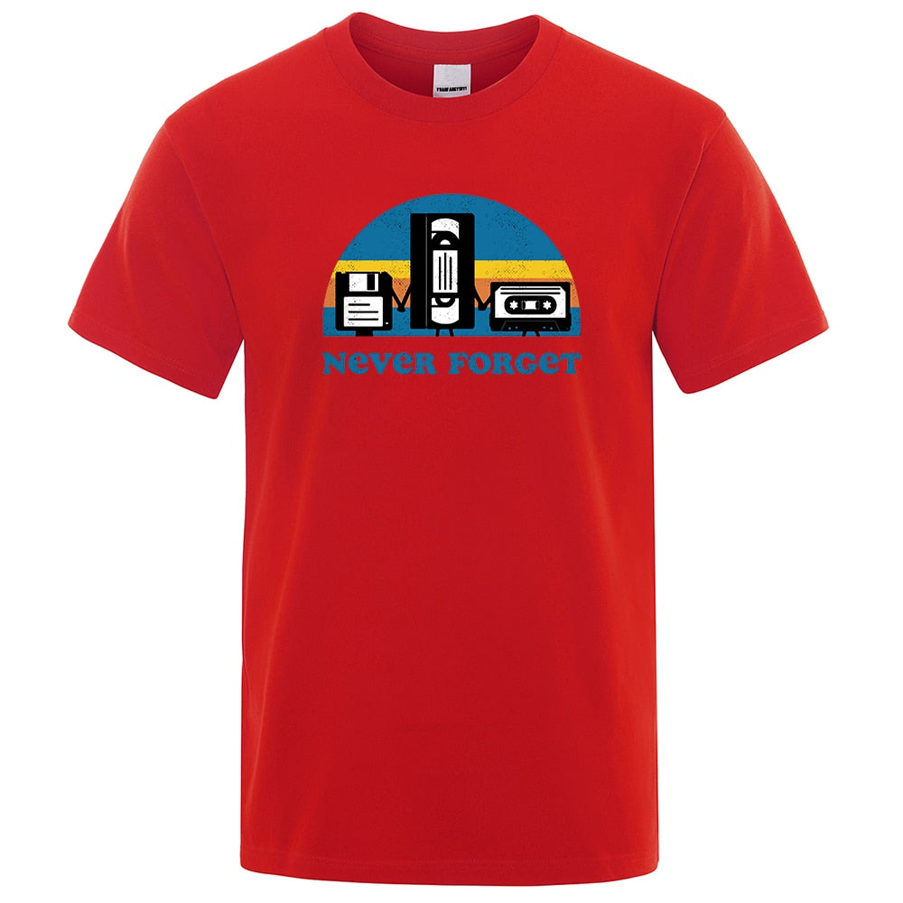 Novelty Funny Tops Never Forget Sarcastic Graphic Music T Shirt Men Casual Cotton Letter Printed Men's T-shirt Homme Streetwear