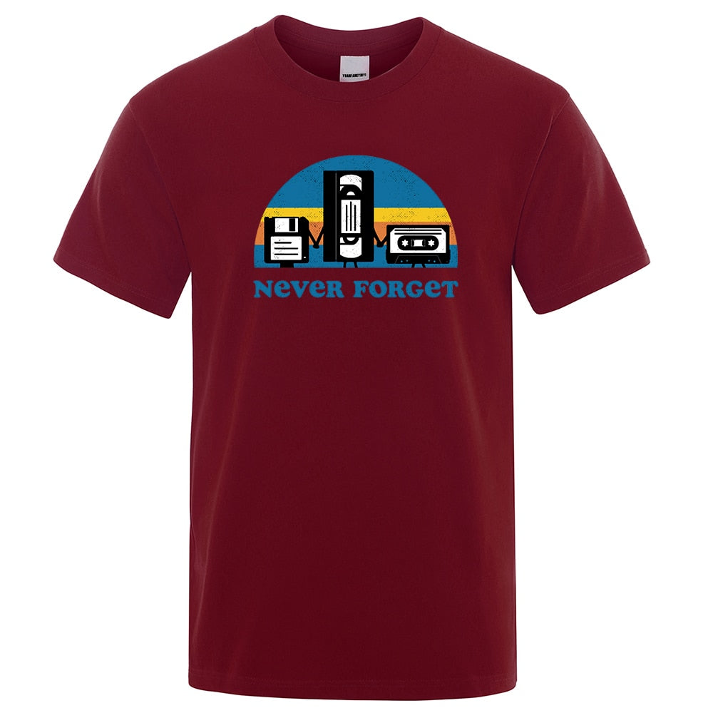Novelty Funny Tops Never Forget Sarcastic Graphic Music T Shirt Men Casual Cotton Letter Printed Men's T-shirt Homme Streetwear