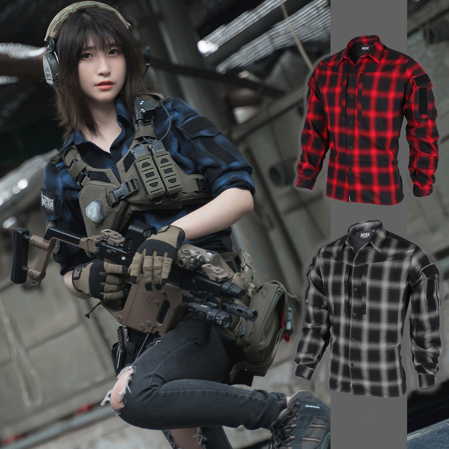 Bacraft TRN Tactical Plaid Shirt Long Sleeve Breathable Tactical Combat Commuting Shirt for Spring and Autumn