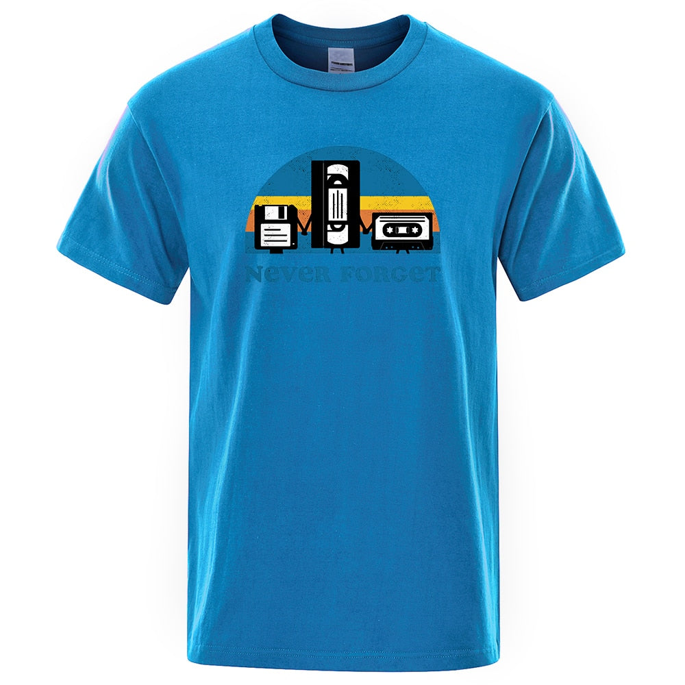 Novelty Funny Tops Never Forget Sarcastic Graphic Music T Shirt Men Casual Cotton Letter Printed Men's T-shirt Homme Streetwear
