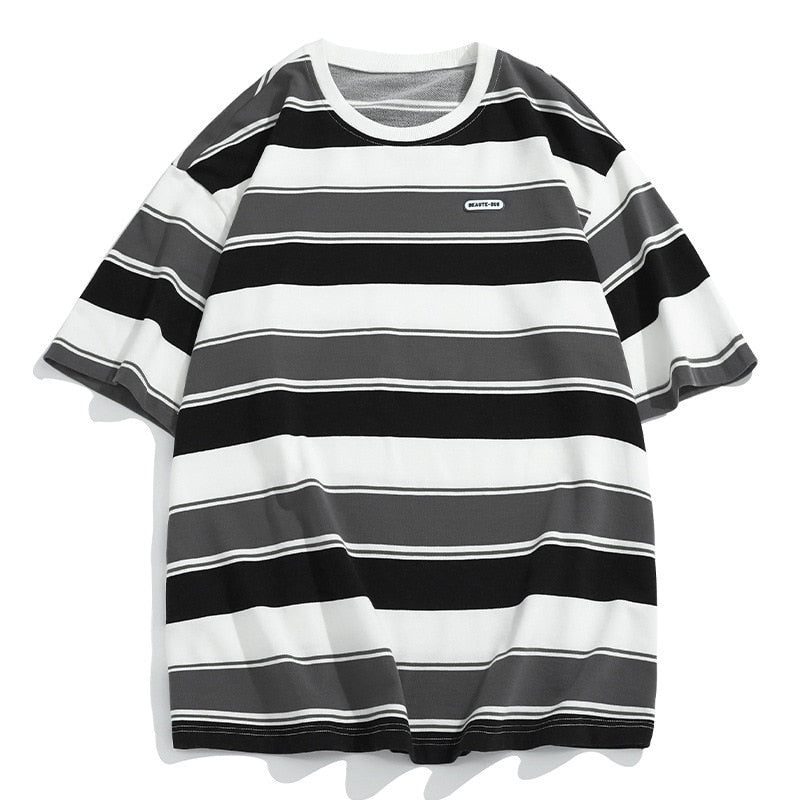 Main Striped Couples T-shirts For Men And Women In The Summer Of New Loose Contrast Color Short Sleeve Best Seller