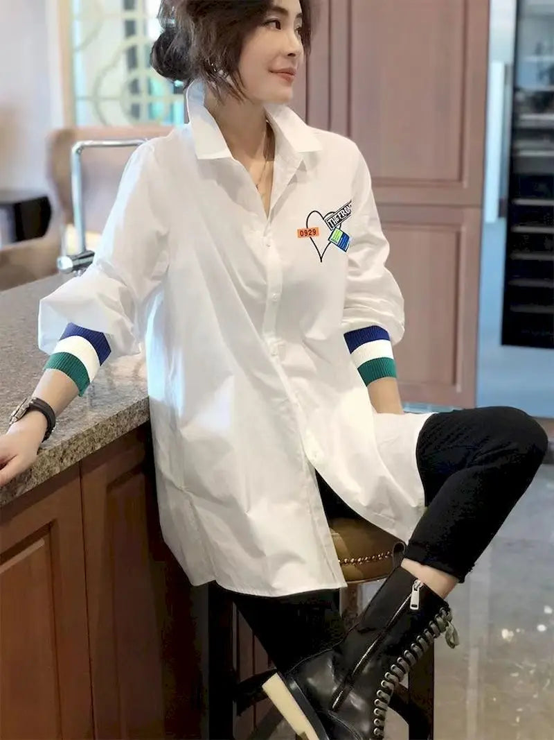White Long Sleeve Shirts Women Loose Oversized Design Top Spring Summer Trend Casual Fashion Shirt Aesthetic Clothes Y2k Blouse
