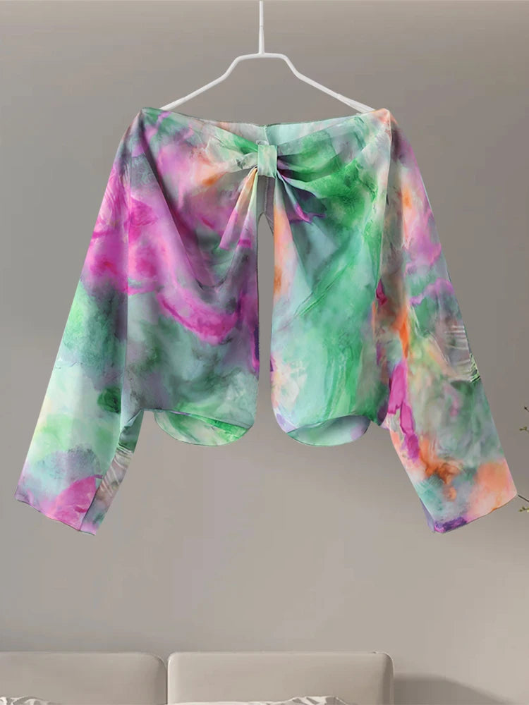 Print Long Dress For Women Sexy Off Shoulder Backless Tie-dye Suspender Female Dresses 2 Piece Slash Neck Vacation Lady Robes