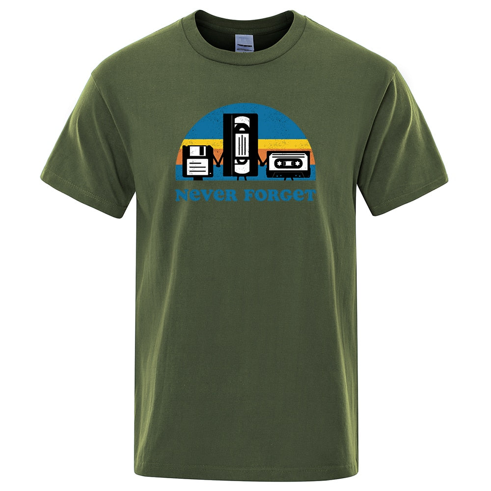 Novelty Funny Tops Never Forget Sarcastic Graphic Music T Shirt Men Casual Cotton Letter Printed Men's T-shirt Homme Streetwear