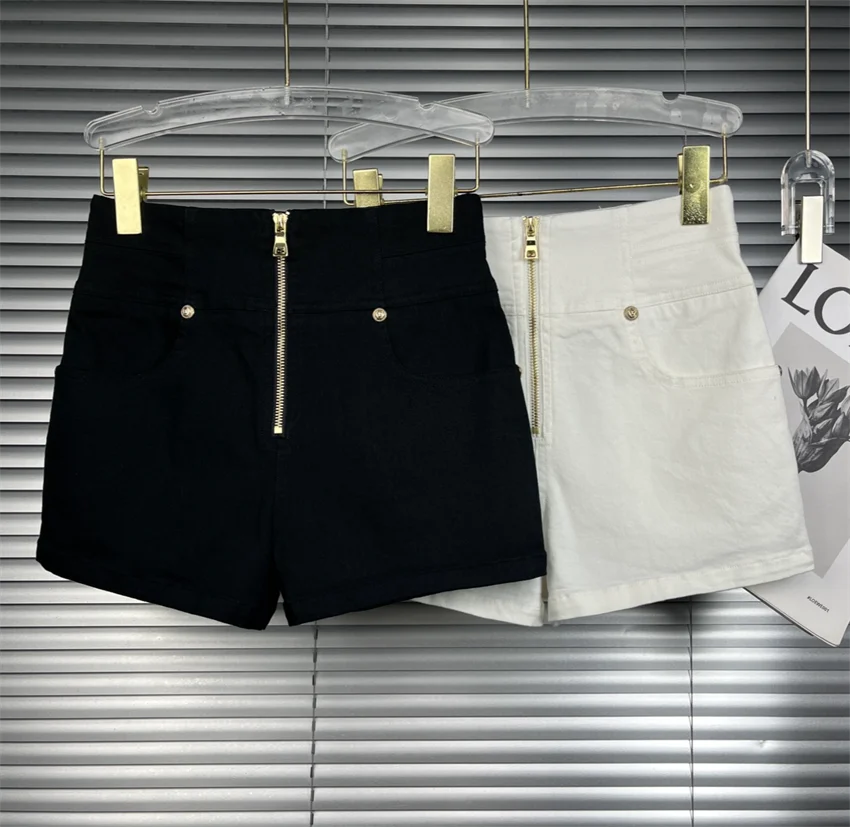 2024 new women shorts high quality black fashion luxury shorts for women clothes spring white shorts with chain