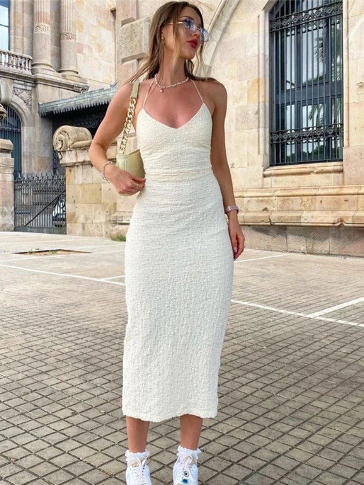 TARUXY Sexy Backless Dress For Women Deep V Neck Sleeveless Lace Up Sundress Femme Street Bodycon Slit Bandage Dresses Womens