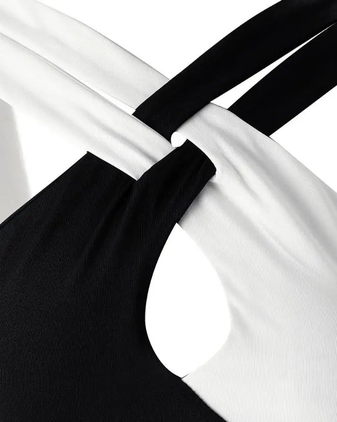 Fashion 2023 Casual Summer Sexy Sleeveless Colorblock Crisscross Halter Skinny Tank Top Female Clothes T-Shirts Pullover Tops