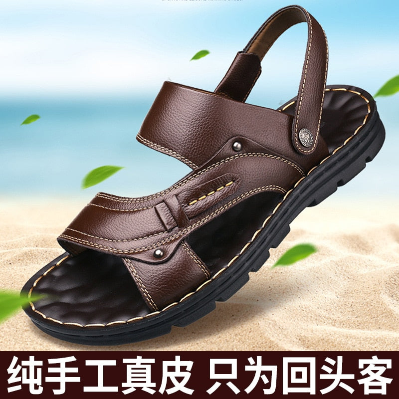 Men's Summer New Leather Sandals Men's Casual Beach Shoes Non-slip Slippers Two Sandals Men Sandals Leather Men Sandal Shoes