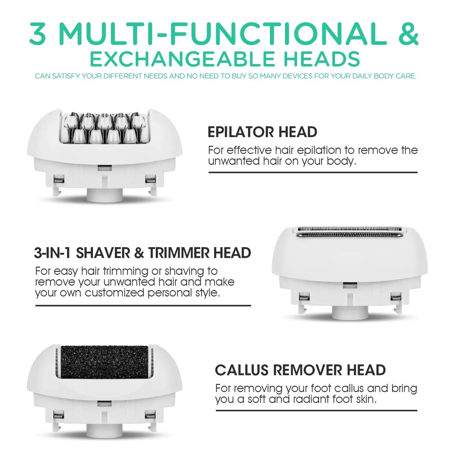 Kemei rechargeable 3 in 1 lady epilator hair shaver removal for women foot care electric hair callus remover device depilador