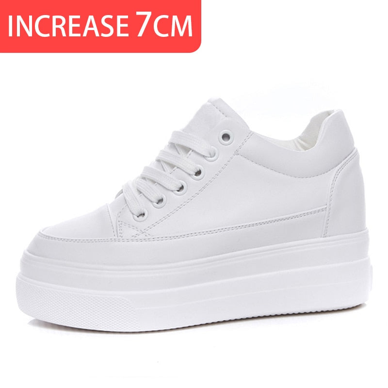 Yiluan Genuine Leather Women's White Shoes Platform Sneakers 2019 Spring autumn Fashion Women Black Increase Casual Shoes Woman