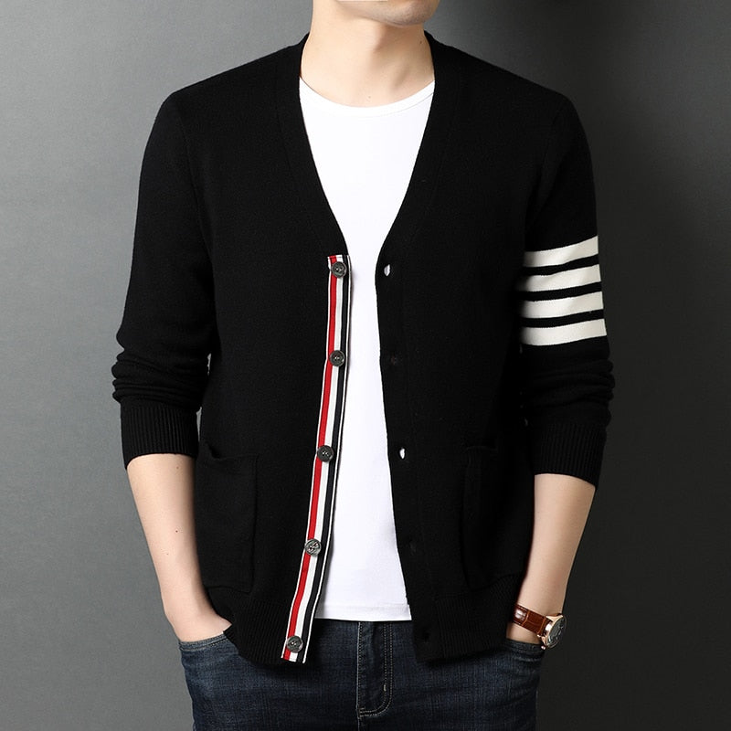 Top Grade New Autum Winter Brand Fashion Knitted Men Cardigan Sweater Black Korean Casual Coats Jacket Mens Clothing S-3XL