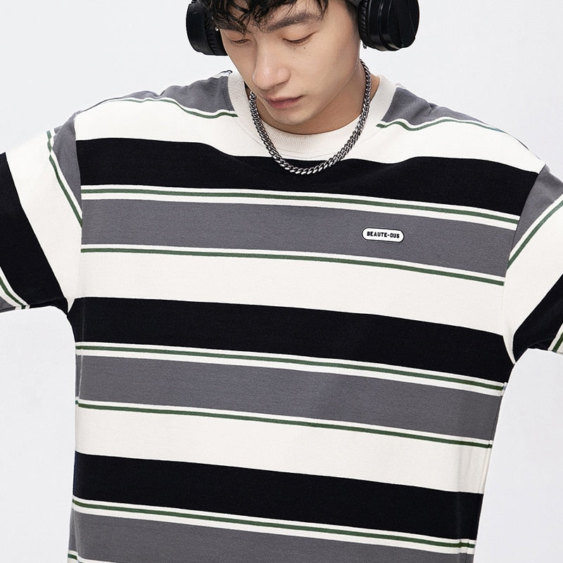 Main Striped Couples T-shirts For Men And Women In The Summer Of New Loose Contrast Color Short Sleeve Best Seller