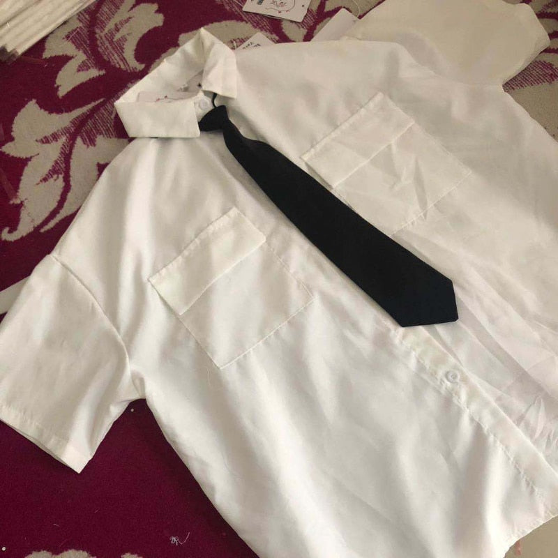 EBAIHUI 2023 Short Sleeve Shirt Women White Turn Down Collar Basic Casual Teen Gril Student Oversize Shirt Women Loose Blouse