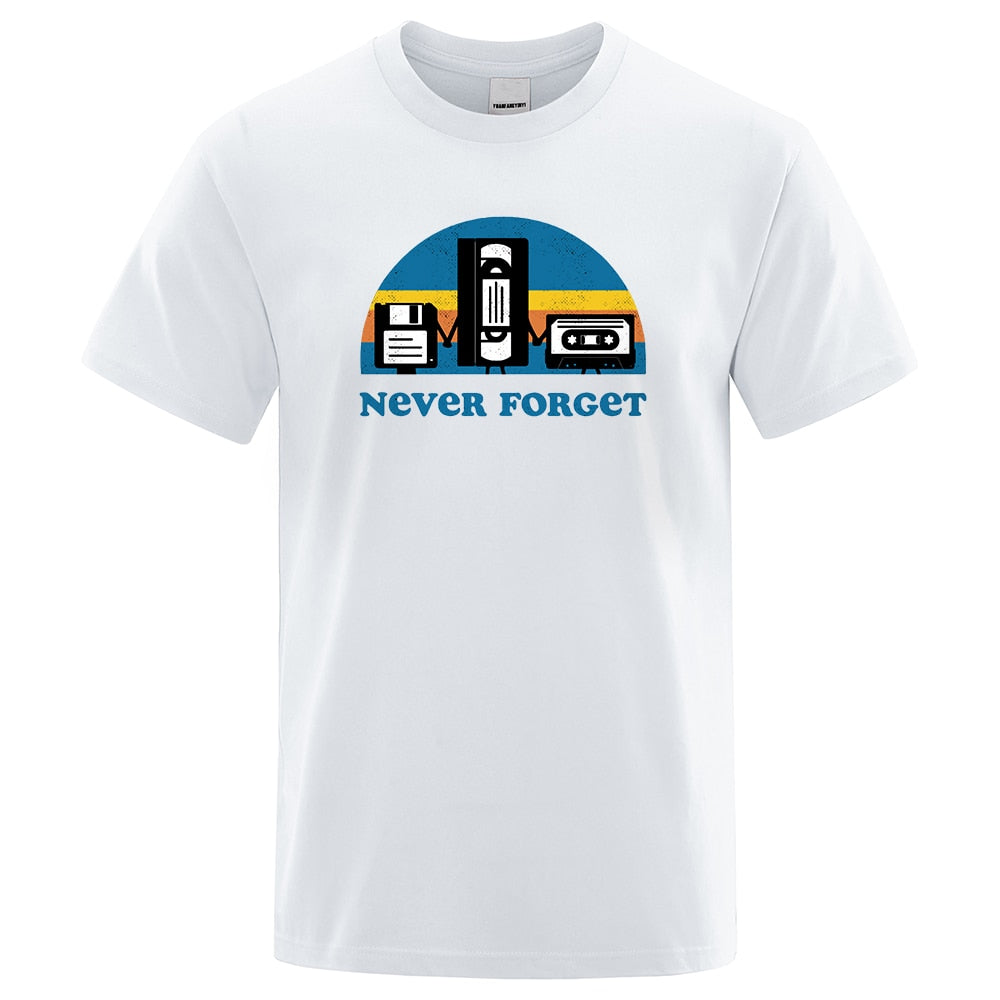 Novelty Funny Tops Never Forget Sarcastic Graphic Music T Shirt Men Casual Cotton Letter Printed Men's T-shirt Homme Streetwear