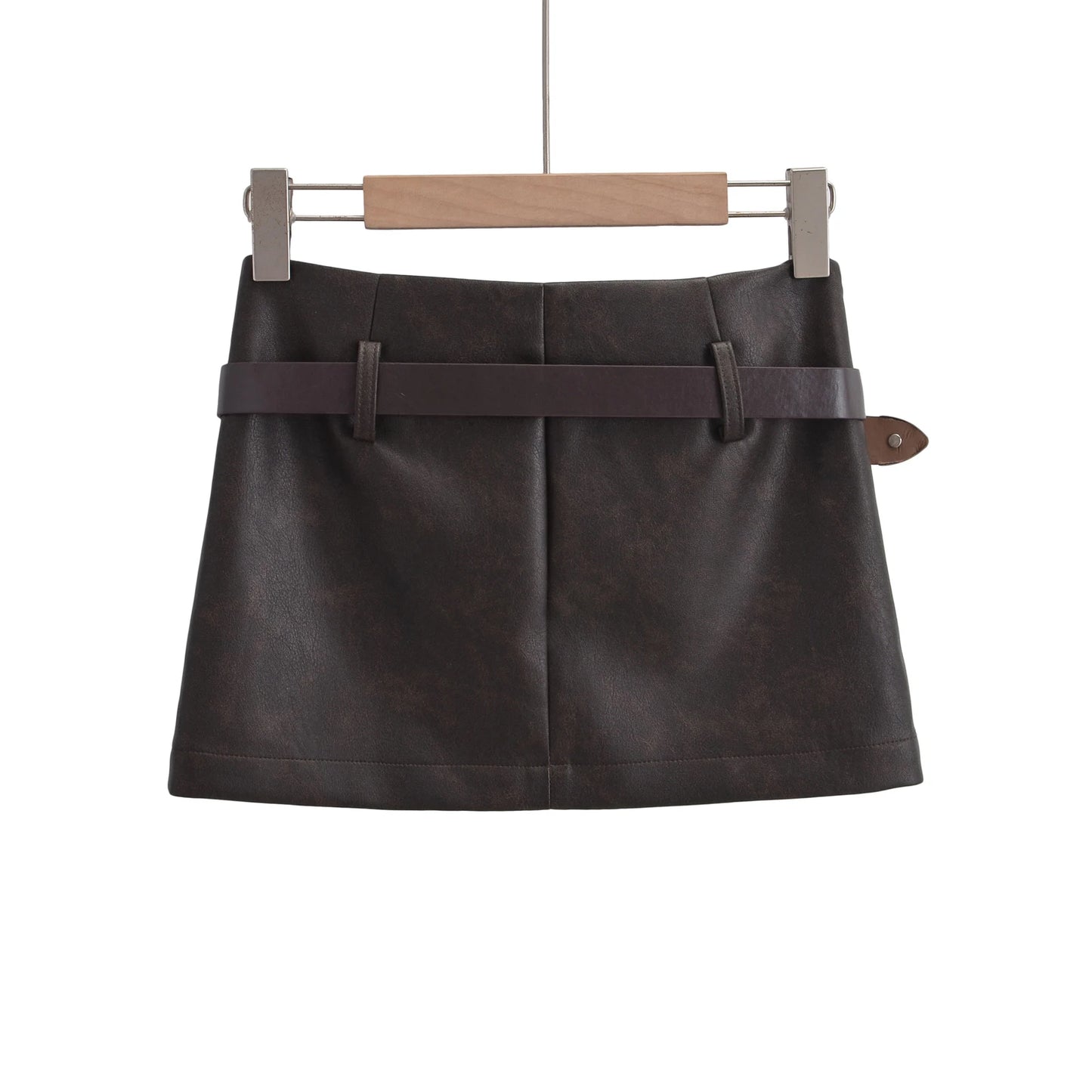 Black mini skirts for woman korean fashion faux leather skirt vintage clothes brown PU skirts with belt harajuku fashion