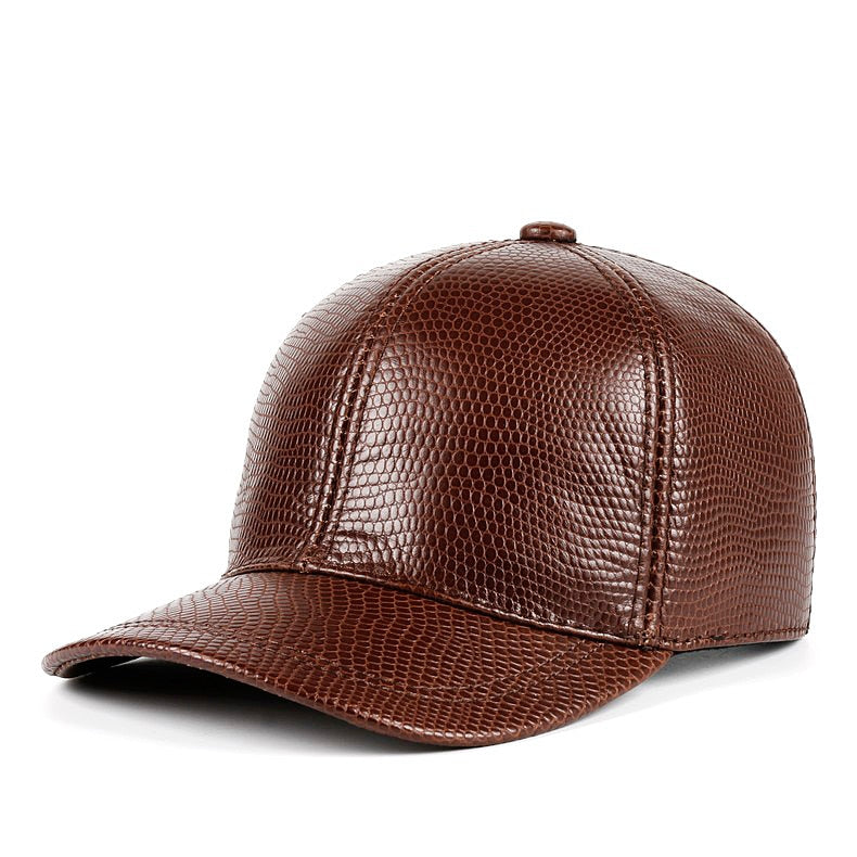 Winter Leather Hat Mens Korean Casual Baseball Caps For Man Crocodile Printed Warm Gorra Dad Beige Peaked Hockey Golf Casquette