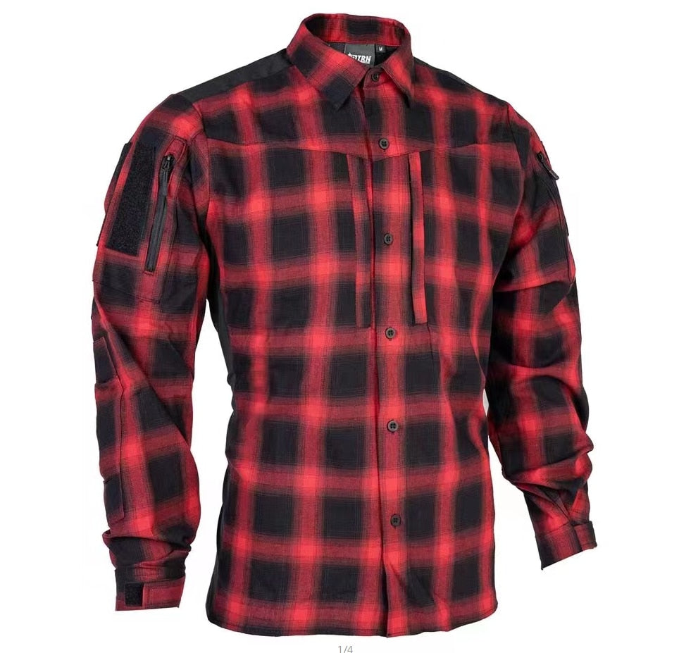Bacraft TRN Tactical Plaid Shirt Long Sleeve Breathable Tactical Combat Commuting Shirt for Spring and Autumn