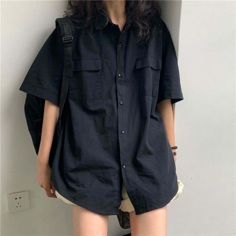 EBAIHUI 2023 Short Sleeve Shirt Women White Turn Down Collar Basic Casual Teen Gril Student Oversize Shirt Women Loose Blouse