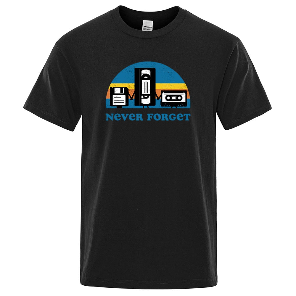 Novelty Funny Tops Never Forget Sarcastic Graphic Music T Shirt Men Casual Cotton Letter Printed Men's T-shirt Homme Streetwear