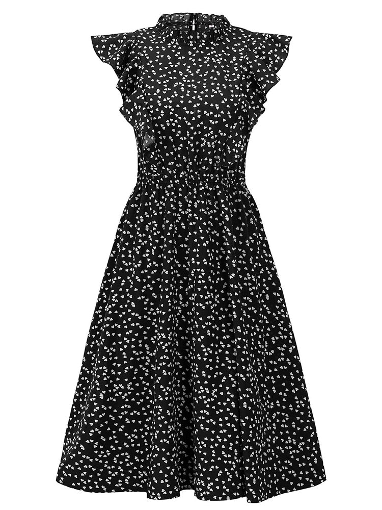 Summer Women Dress Floral Print Ruffle A-line Sundress Casual Fitted Clothes To Knees 2023 Red Dresses For Women