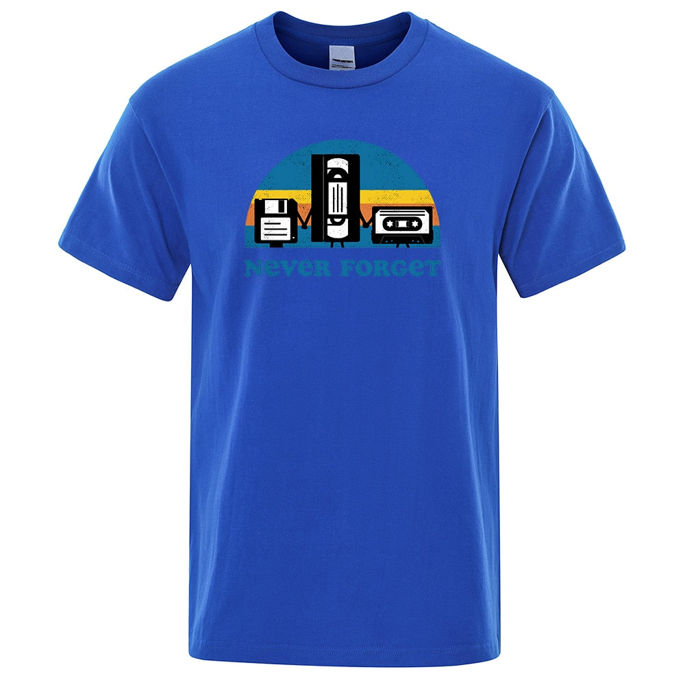 Novelty Funny Tops Never Forget Sarcastic Graphic Music T Shirt Men Casual Cotton Letter Printed Men's T-shirt Homme Streetwear