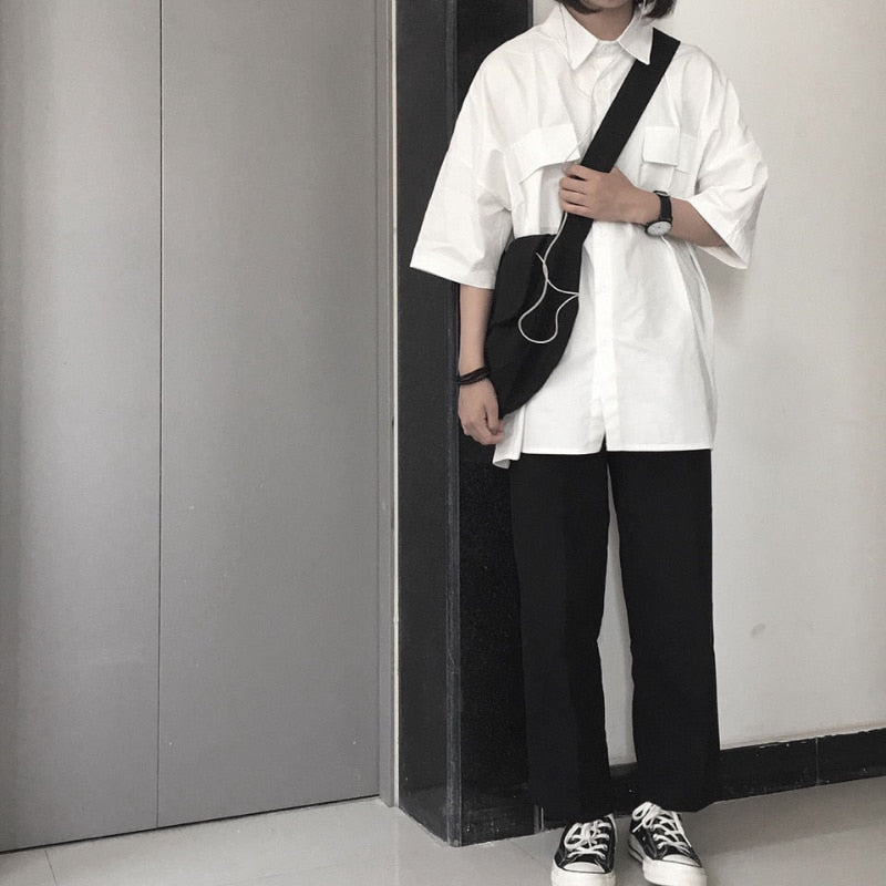 EBAIHUI 2023 Short Sleeve Shirt Women White Turn Down Collar Basic Casual Teen Gril Student Oversize Shirt Women Loose Blouse