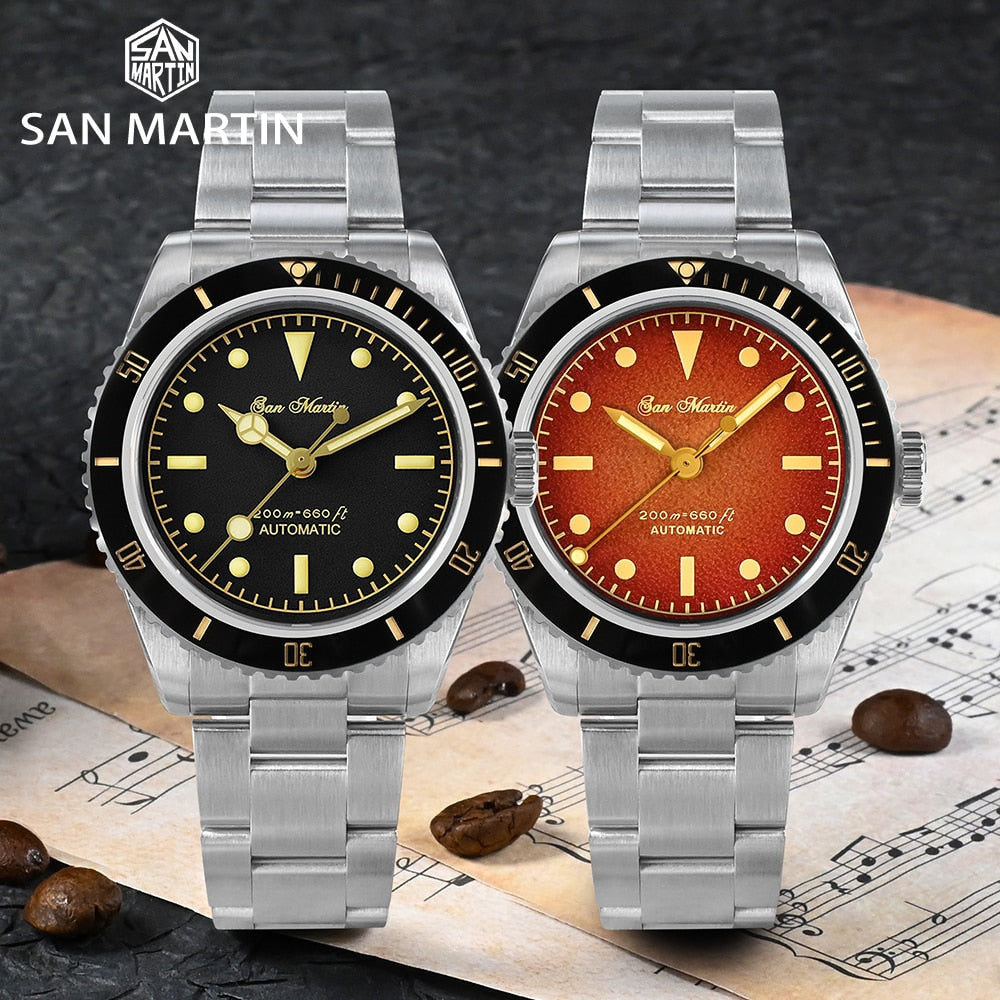 San Martin Vintage 38mm 6200 Diver Watch for Men Luxury Water Ghost NH35 Automatic Mechanical Sapphire Waterproof 200m Relojes