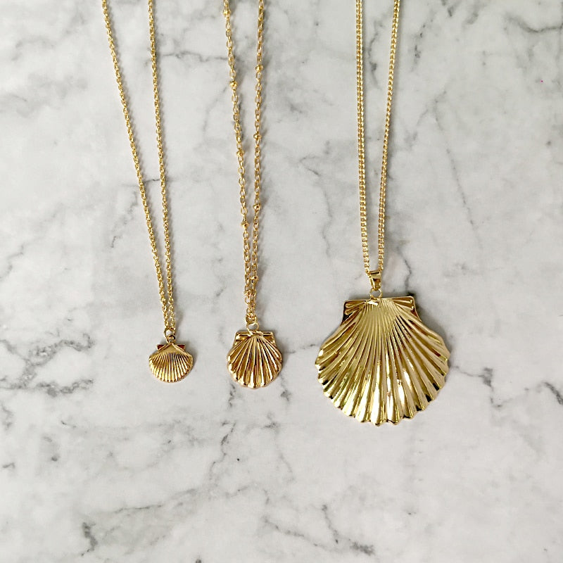 Peri'sbox 3 Sizes Gold Color Shell Necklace Fan Shape Pendant Necklaces Boho Necklace Delicate Ocean Gift Woman Collares De Moda
