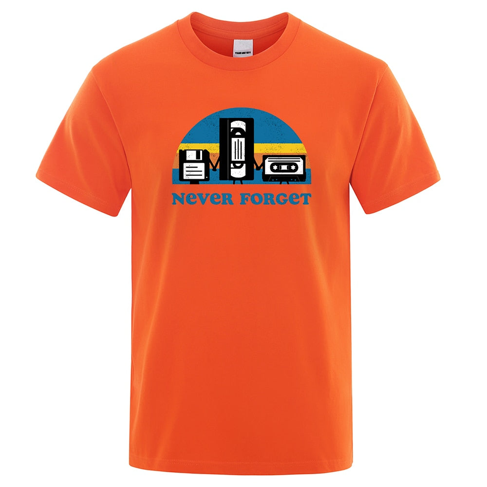 Novelty Funny Tops Never Forget Sarcastic Graphic Music T Shirt Men Casual Cotton Letter Printed Men's T-shirt Homme Streetwear