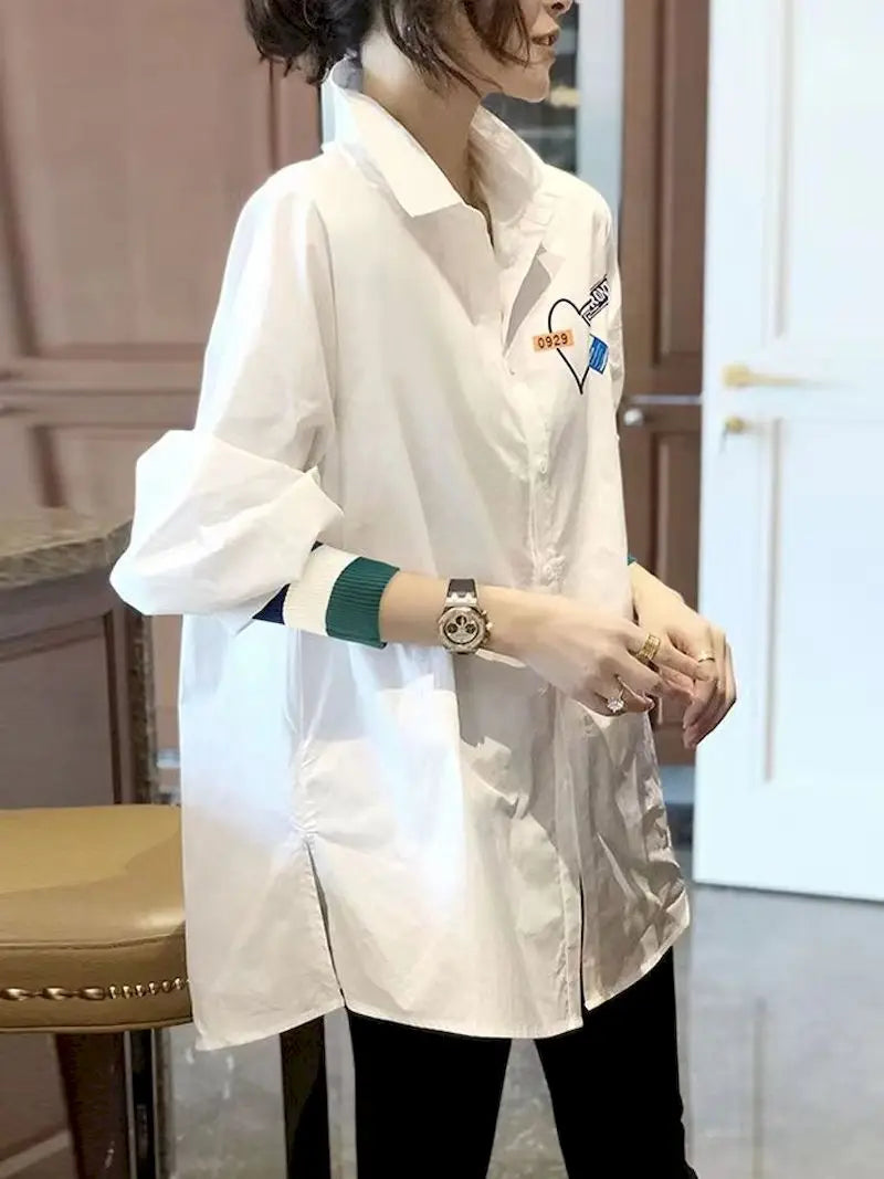 White Long Sleeve Shirts Women Loose Oversized Design Top Spring Summer Trend Casual Fashion Shirt Aesthetic Clothes Y2k Blouse