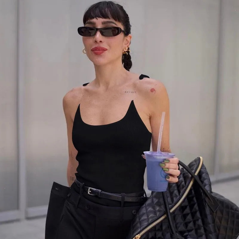 Summer women clothes camisole tops invisible straps design out solid color sleeveless sexy beach party punk retro Y2K T-shirt