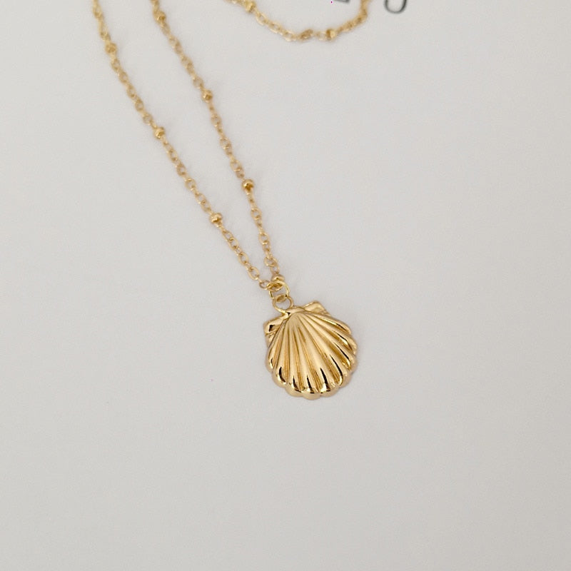 Peri'sbox 3 Sizes Gold Color Shell Necklace Fan Shape Pendant Necklaces Boho Necklace Delicate Ocean Gift Woman Collares De Moda
