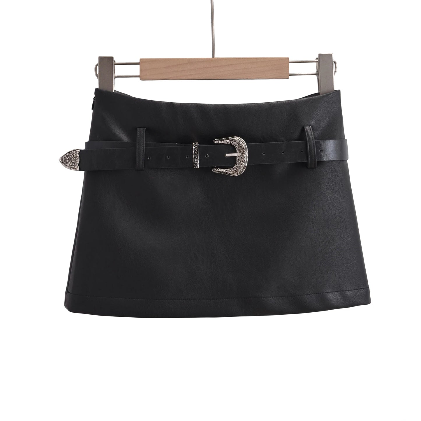 Black mini skirts for woman korean fashion faux leather skirt vintage clothes brown PU skirts with belt harajuku fashion