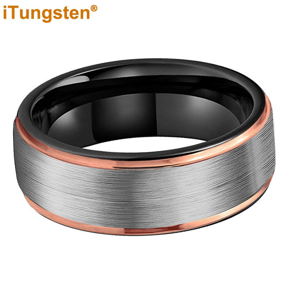 iTungsten 8mm Dropshipping Tungsten Wedding Ring For Womens Mens Classic Jewelry Stepped Brushed Finish Comfort Fit