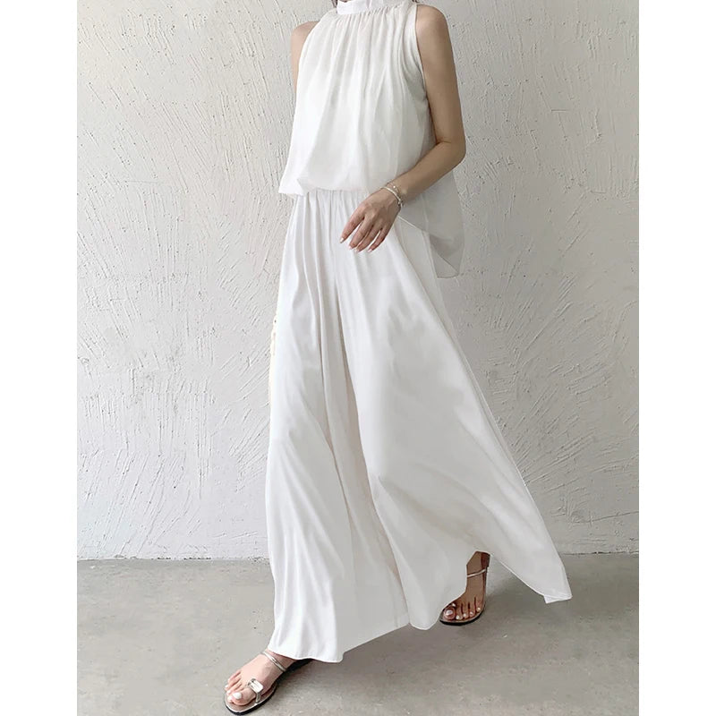 Women's Y2K Clothes White Ice Silk Wide Leg Pants Women Summer High Waist Loose Big Swing Dress Trousers Casual Korean Style