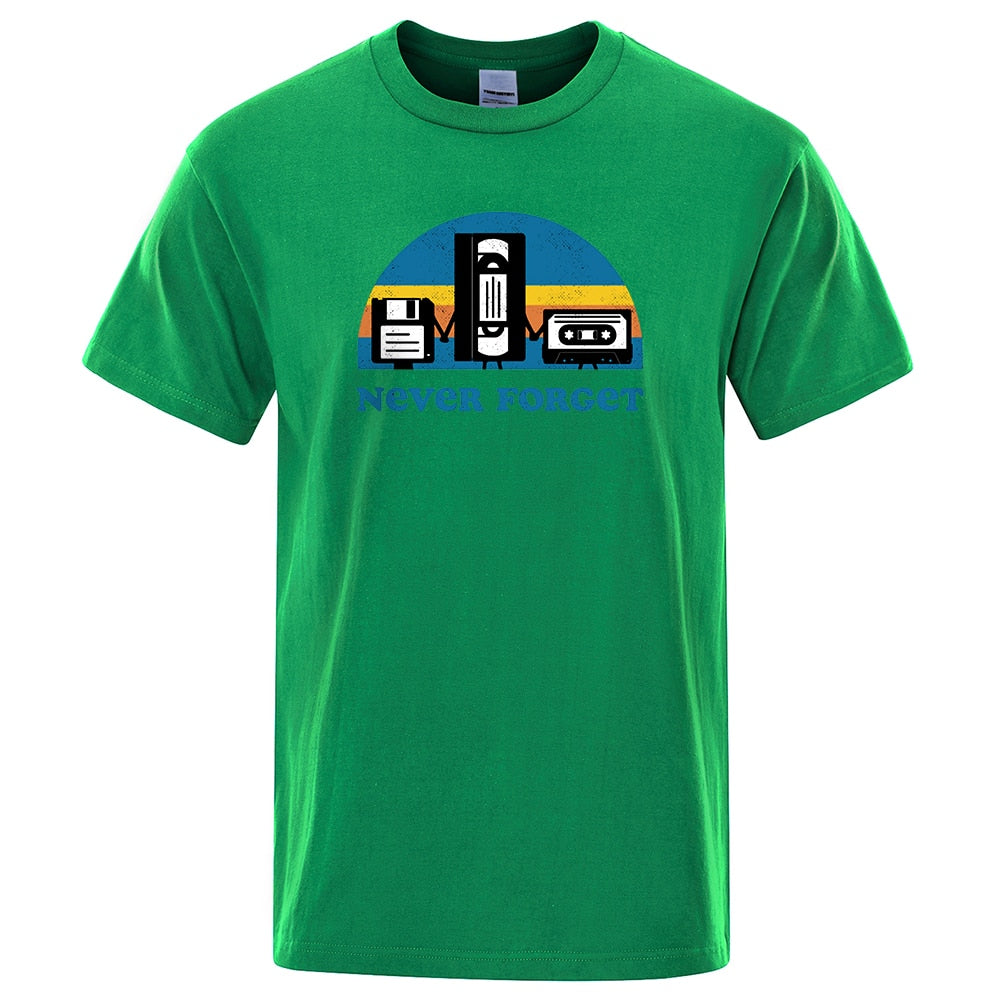 Novelty Funny Tops Never Forget Sarcastic Graphic Music T Shirt Men Casual Cotton Letter Printed Men's T-shirt Homme Streetwear