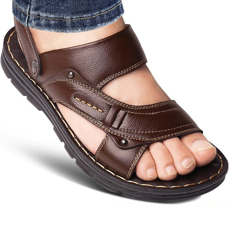 Men's Summer New Leather Sandals Men's Casual Beach Shoes Non-slip Slippers Two Sandals Men Sandals Leather Men Sandal Shoes
