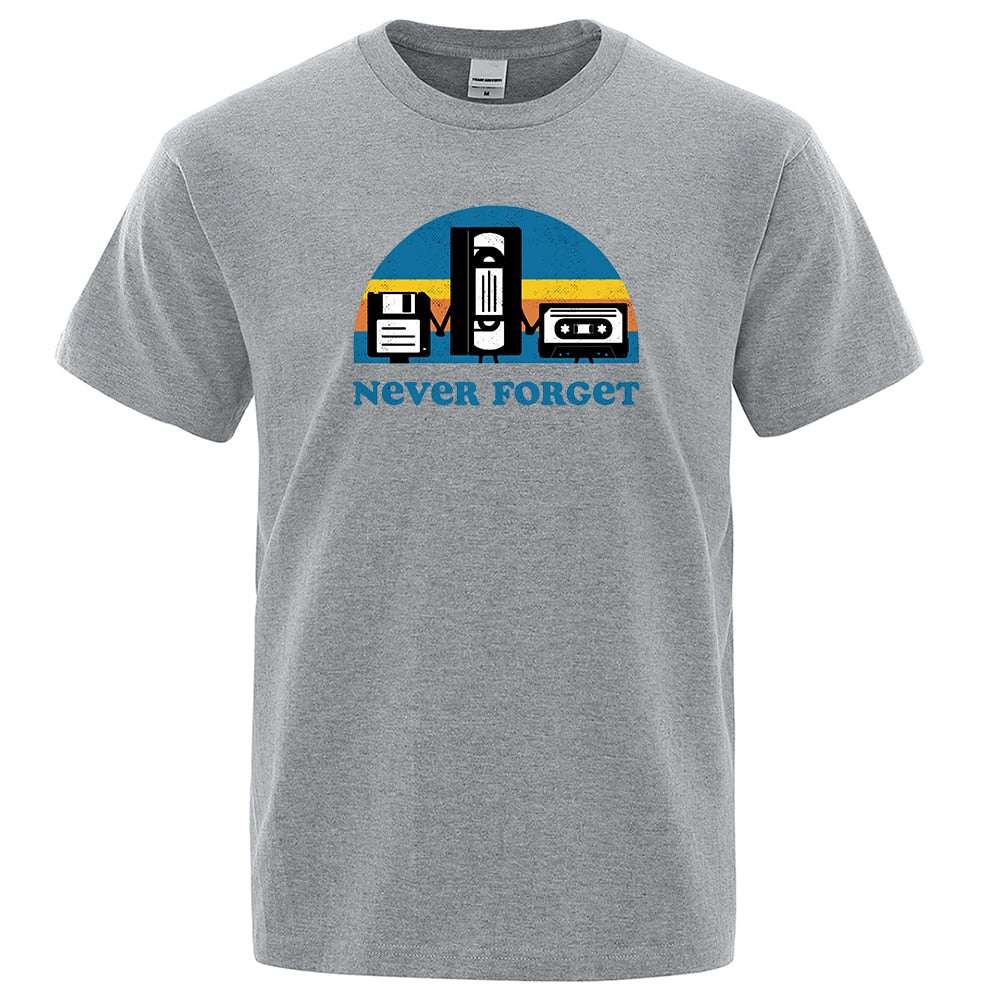 Novelty Funny Tops Never Forget Sarcastic Graphic Music T Shirt Men Casual Cotton Letter Printed Men's T-shirt Homme Streetwear