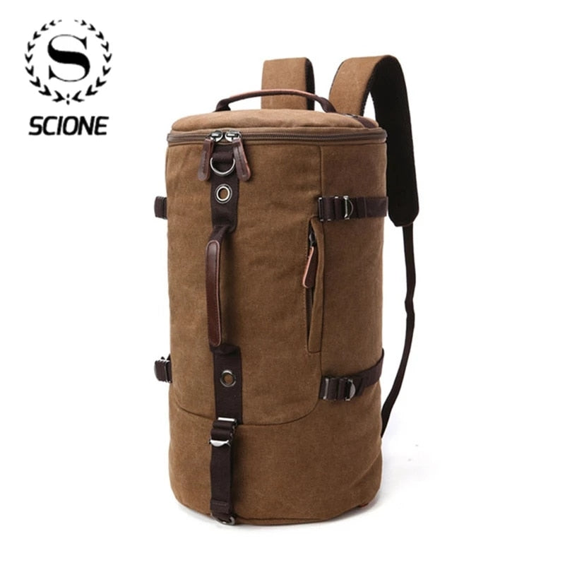 Scione Men Travel Backpack Male Canvas Luggage Duffel Cylinder Bag Mountaineering Backpack For Men Large Capacity Mochila