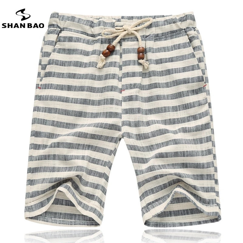 SHAN BAO brands men 2022 summer shorts fashion style and comfortable breathable Cotton stripe leisure men's beach shorts